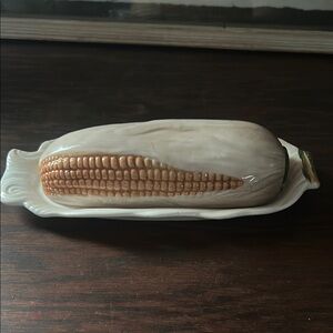 Hand Crafted Ceramic Corn Dish - Cream and Brown